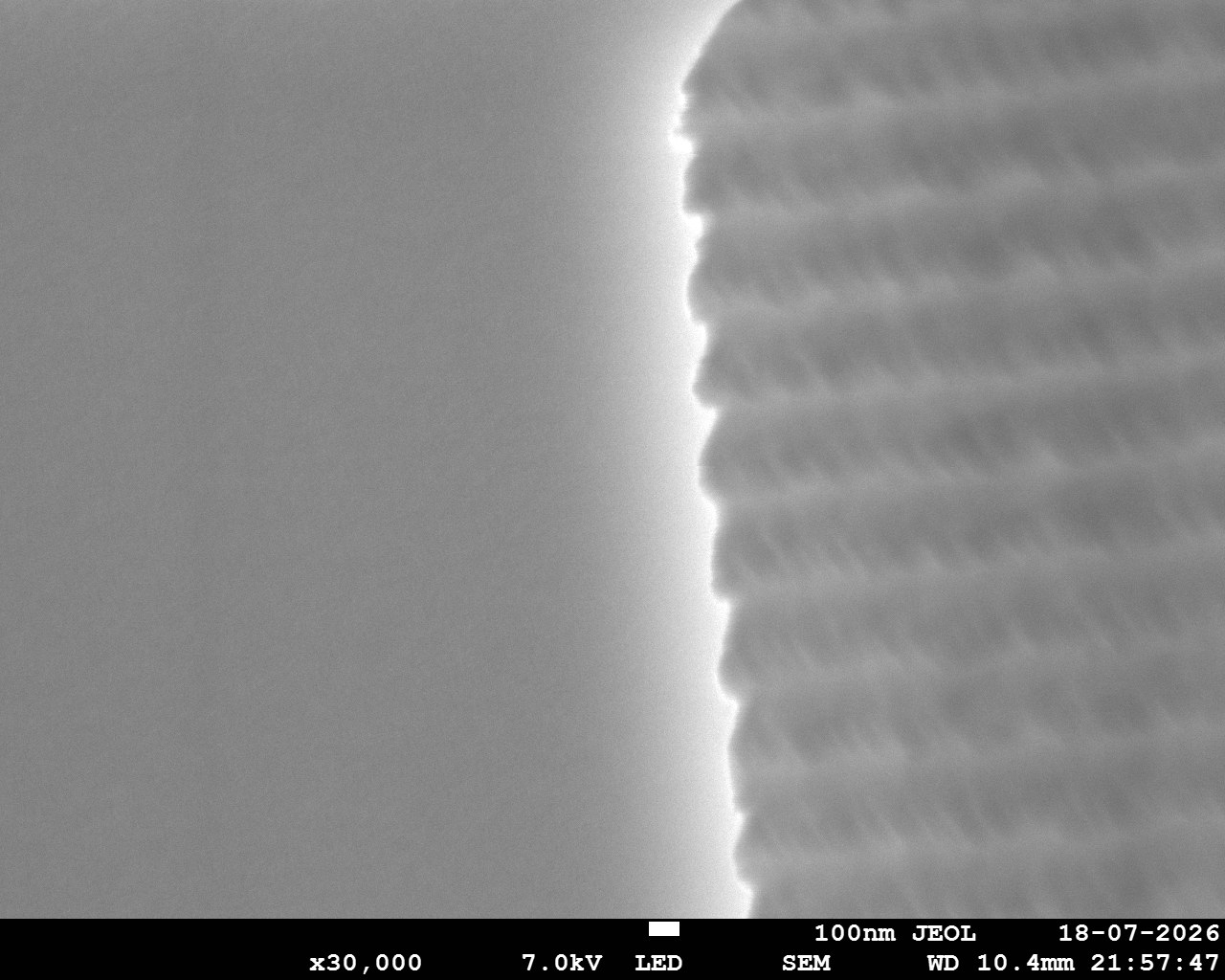 SEM image of sidewall scalloping from silicon DRIE